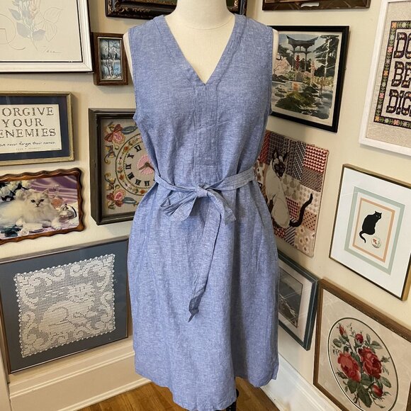 Liz Claiborne Blue V-Neck Sleeveless Dress With Belt Size L - Picture 1 of 4